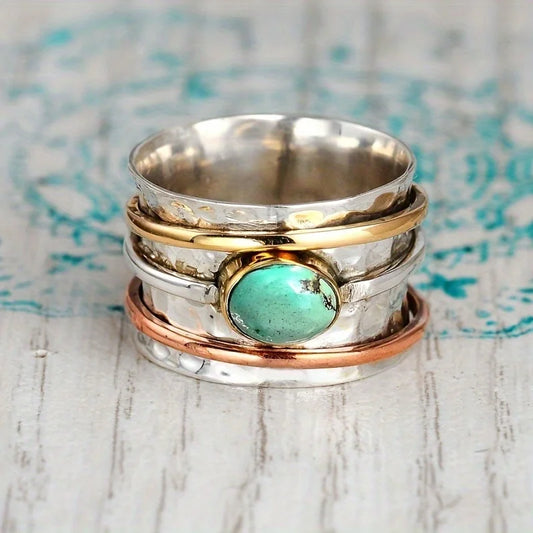 1pc Fashion Men's Three-color Winding Artificial Jewelry Vintage Faux Turquoise Zinc Alloy Ring