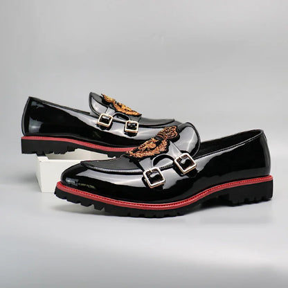 Men's Casual Leather Shoes Fashion Embroidery Men British Style Monk Shoes Mens Slip-on Outdoor Flats