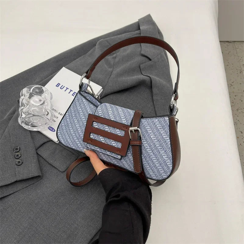 High Quality Women's Underarm Shoulder Bags Summer Fashion Pu Patchwork Party Handbags Elegant Chic Commute Crossbody Bag