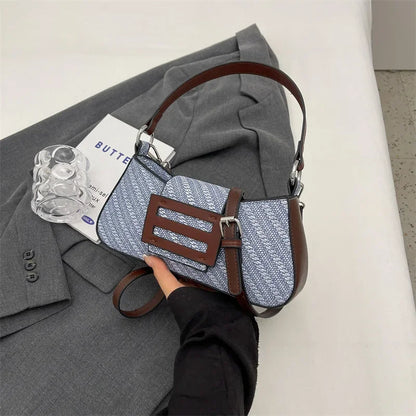 High Quality Women's Underarm Shoulder Bags Summer Fashion Pu Patchwork Party Handbags Elegant Chic Commute Crossbody Bag