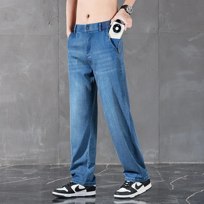 2025 New Summer Business Classic Thin Lyocell Men's Jeans Straight Denim Trousers Stretch Comfortable Loose Male Jean Pants