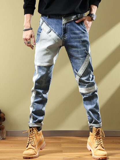 2024 Men's Jeans Stretch Vintage Washing Drak Blue Denim Pants Autumn Summer Luxury Street  Hip-Hop Style Slim Fit Men Trousers