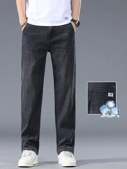 Lyocell Business Jeans Men's Spring Thin Casual Straight Fashion Loose Brand Pants Comfortable Male Denim Trousers
