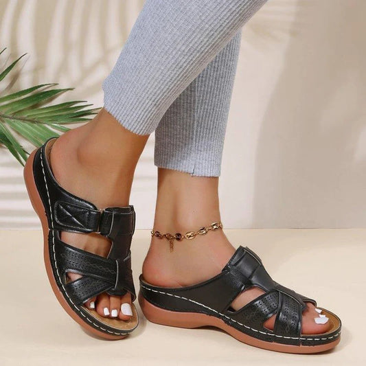 2024 Summer Women Wedge Sandals Premium Orthopedic Open Toe Sandals Vintage Anti-Slip Leather Casual Female Platform Retro Shoes