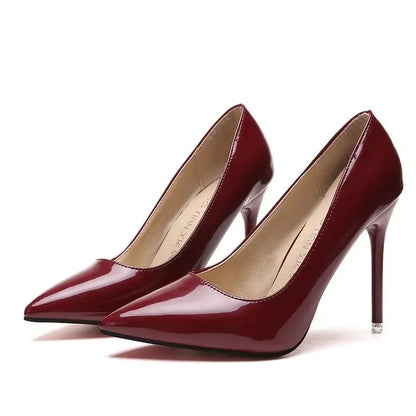 HOT Plus Size 34-44 HOT Women Shoes Pointed Toe Pumps Patent Leather Dress High Heels Boat Shoes Wedding Shoes Zapatos Mujerd76