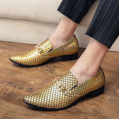 Men Classic Lefu Shoes Gold Silver Casual Business Dress Shoes European and American Wedding Show Shoes Size 38-48 Men Shoes