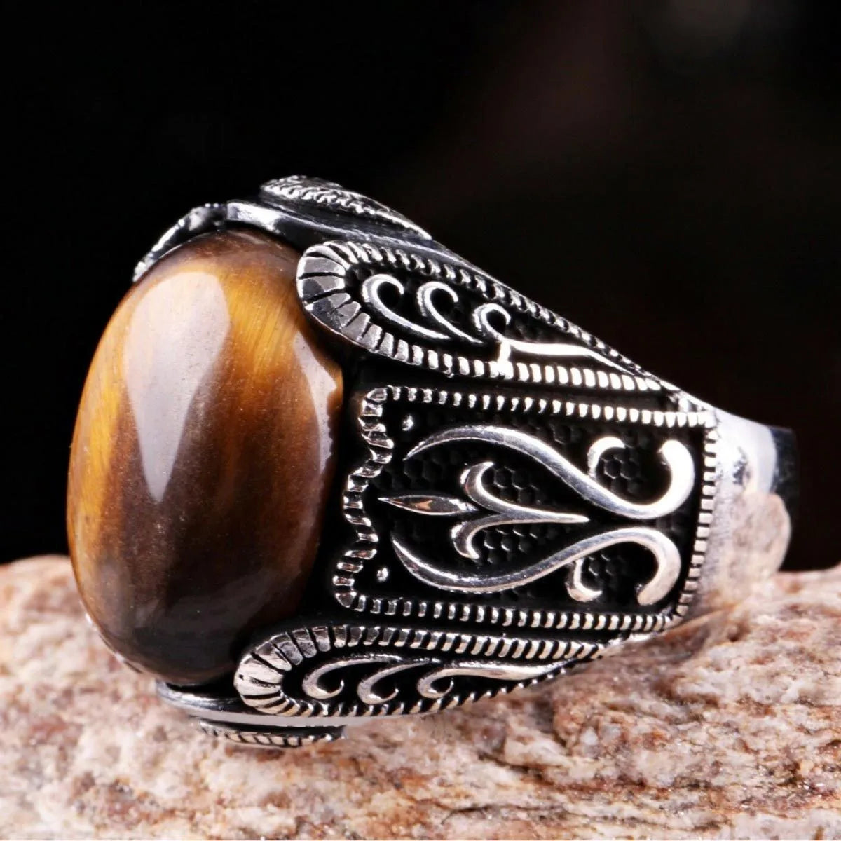 New Brown Retro Tiger Stone Men's Ring Personality Ring Fashion Temperament To Attend The Banquet Luxury High Quality Jewelry