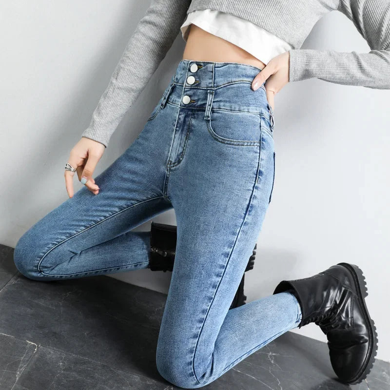 Spring Autumn 2022 New Women's Jeans Ultra-High Waisted Slimming Stretchy Outerwear Smooths Your Silhouette Pencil Slim Fit Trou
