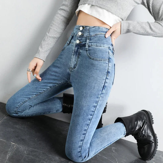 Spring Autumn 2022 New Women's Jeans Ultra-High Waisted Slimming Stretchy Outerwear Smooths Your Silhouette Pencil Slim Fit Trou