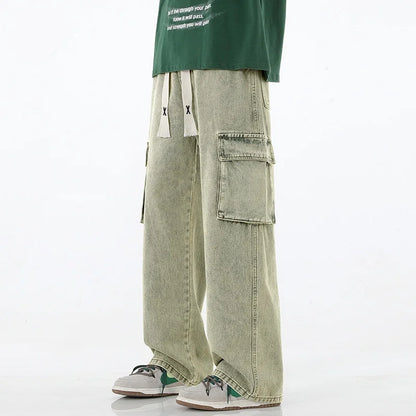 2025 New Y2K street wear multi pocket loose work pants men's pants retro loose men's multi pocket jeans four-color loose