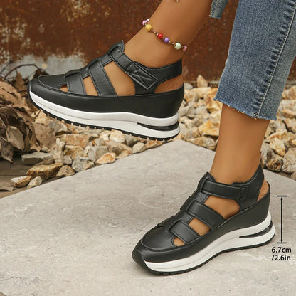 Ladies Shoes  High Quality Buckle Strap Women's Sandals New Closed Toe Office and Career Summer Solid Wedge Sandals
