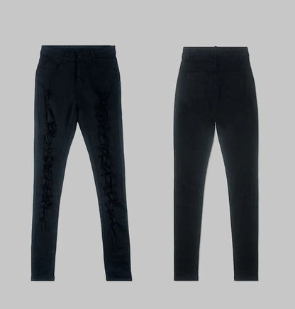 Europe and The United States Personality Big Hole Jeans, Women Spring and Summer Fashion Elastic Small Feet Jeans, Beggar Pants