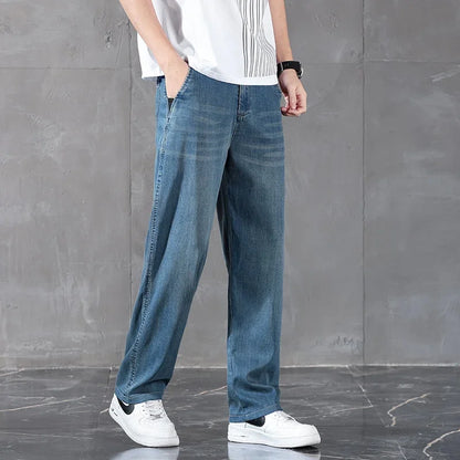 2025 New Summer Business Classic Thin Lyocell Men's Jeans Straight Denim Trousers Stretch Comfortable Loose Male Jean Pants
