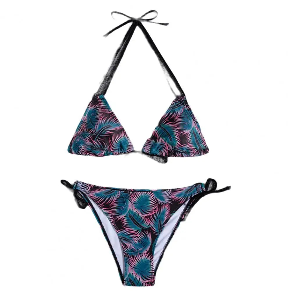 1 Set  Women Swimsuit  Padded  Three-point  Stretchy  Beautiful Floral Print Bikini Set  for Swimming Pool