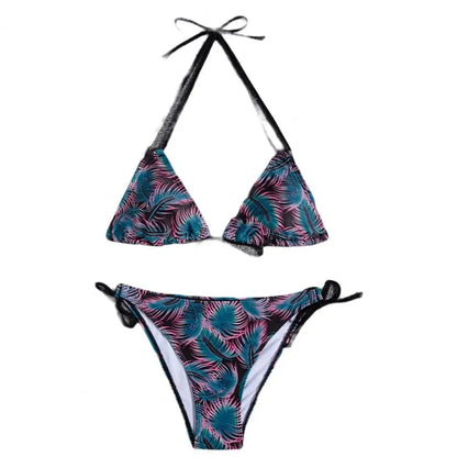 1 Set  Women Swimsuit  Padded  Three-point  Stretchy  Beautiful Floral Print Bikini Set  for Swimming Pool