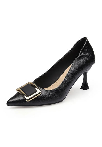 sapatos femininas women classic elegant black soft pu leather slip on stiletto heel shoes lady casual comfort summer pumps ga26