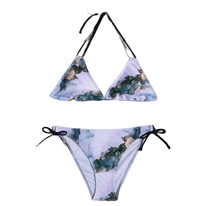 1 Set  Women Swimsuit  Padded  Three-point  Stretchy  Beautiful Floral Print Bikini Set  for Swimming Pool