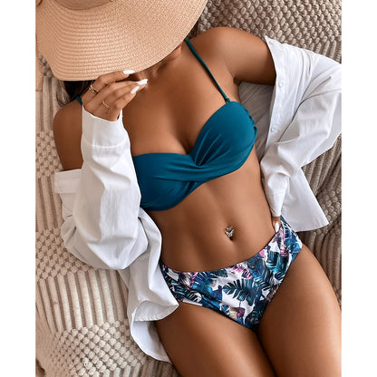 Swimsuit Leopard Bikini Set Print Floral Beach Bathing Suits Push up Summer Beachwear Two Pieces Low Waist Swimwear 2023 Women
