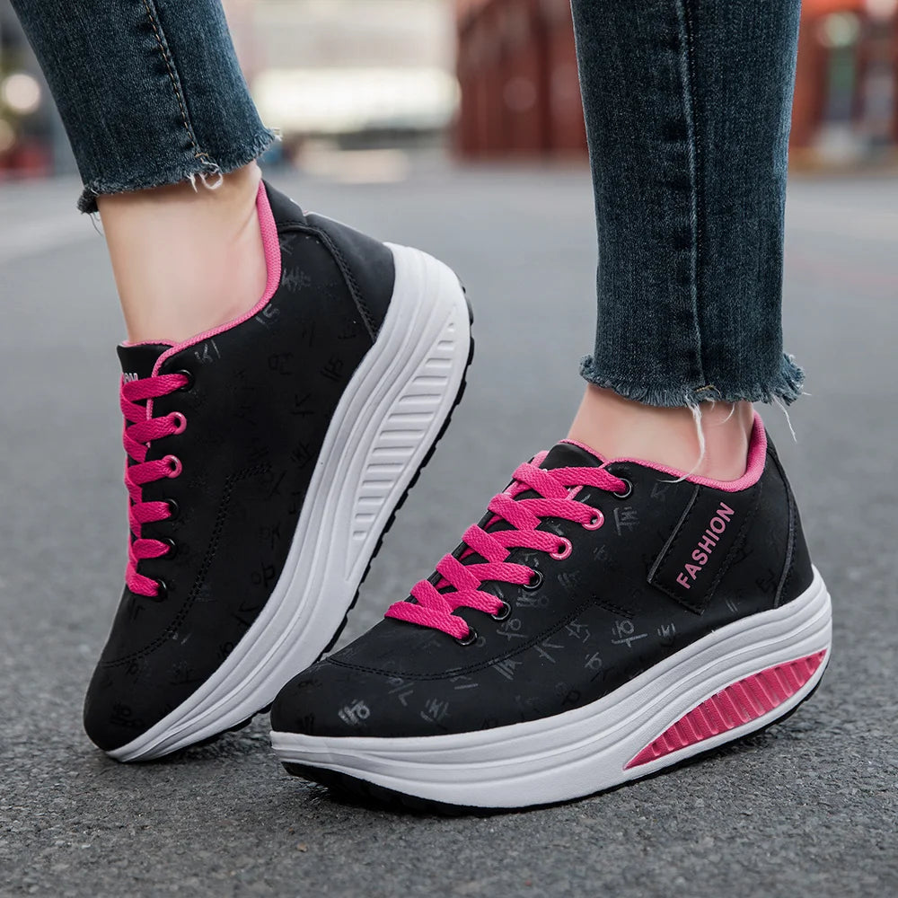 Comfortable Wedge Heel Thick Sole Sneakers Lace-up shoes