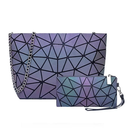 Fashion reflective Chain crossbody bags for women folding geometric holographic purses luminous sling shoulder bag