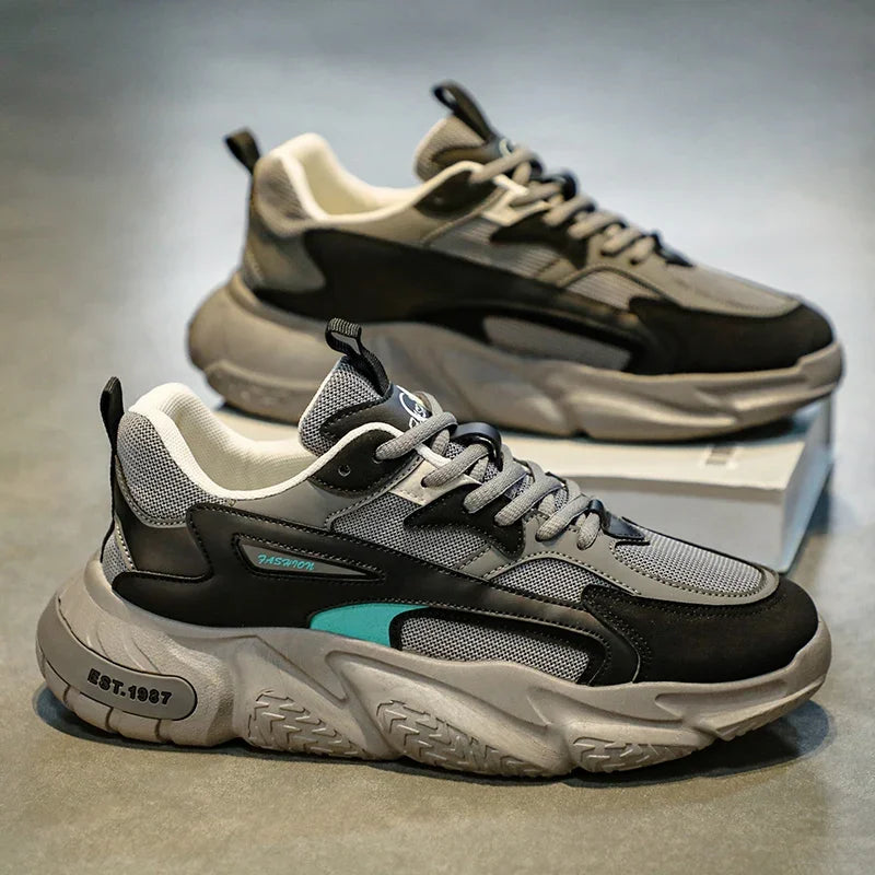 2025Thick Sole Versatile Clunky Sneaker For Men 2023 New Trend Mesh Lace Up Breathable Casual Sports Shoes Increased Soft Soles