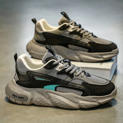 2025Thick Sole Versatile Clunky Sneaker For Men 2023 New Trend Mesh Lace Up Breathable Casual Sports Shoes Increased Soft Soles