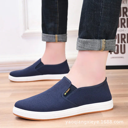 Men's Canvas Sneakers Casual Slip-On Vulcanized Lightweight Flat Shoes Affordable Free Shipping