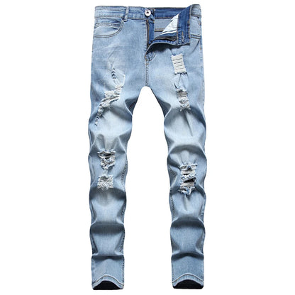 Fashion Men's Slim Jeans New Casual Pencil Pants Zipper Hole Denim Pants Punk Skinny Pantalones High Street Clothing Slim Jeans