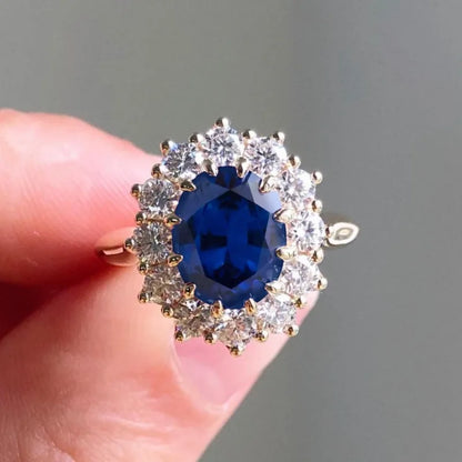 Charm Gold Silver Color Round Flower Rings for Women Blue Stone Rings Jewelry Party Gift