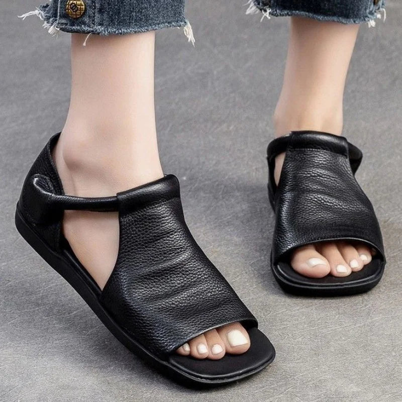 Women's Open-Toe Flat Sandals with Cross Strap & Adjustable Ankle Strap - Summer Casual Lightweight Walking Shoes for Women, Min