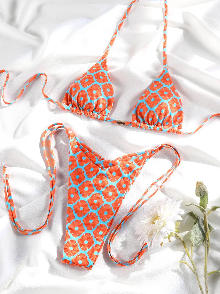 Printed Swimwear  Swimsuits Bandage Bikini Sets Summer Bikinis High Cut Biquinis New Beachwear Low Waist Swimsuit