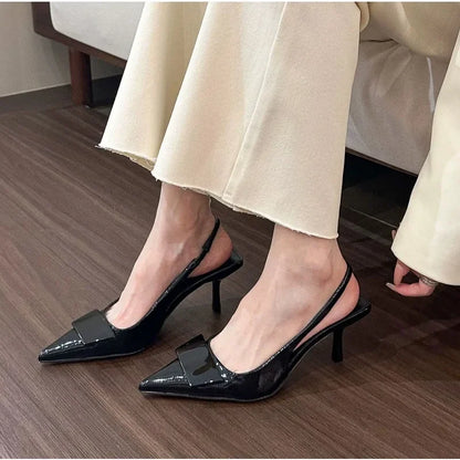 Fashion Square Buckle Pointed Toe Sandals Pumps for Women Temperament New Summer Desiger Slingback High Heels Shoes Office Dress