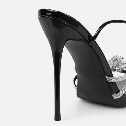 Liyke 2025 New Arrival Silver Crystal Narrow Band Women's Sandals Summer Party Wedding Prom Shoes Platform Open Toe High Heels