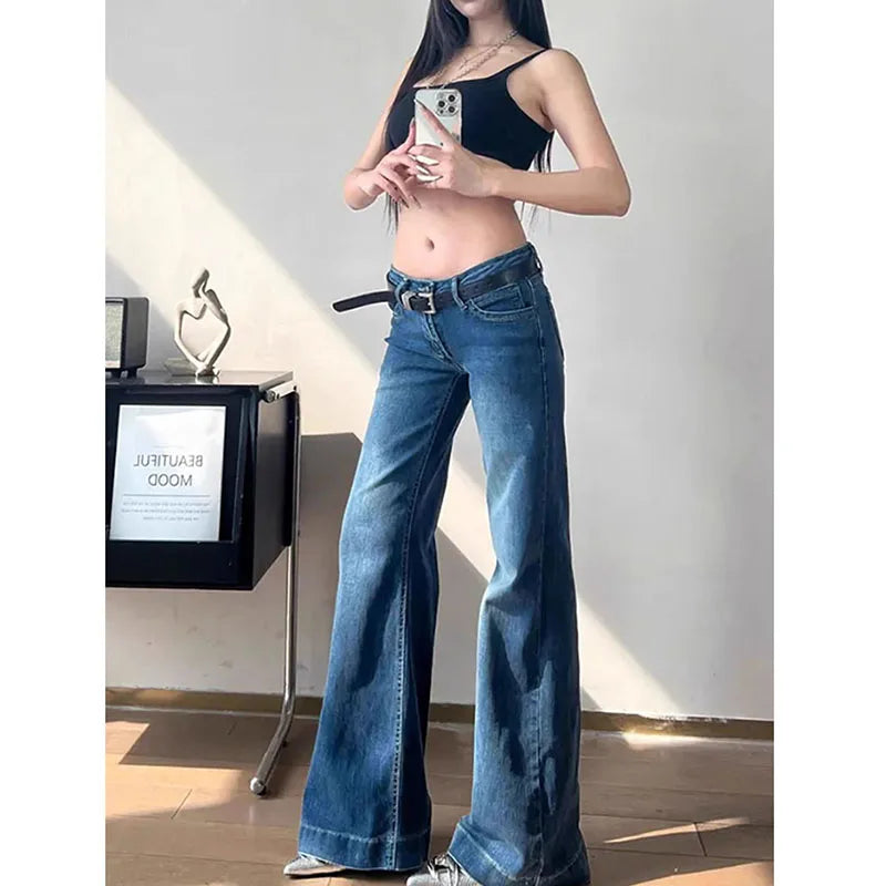 Lucyever Y2K Streetwear Low-Waisted Jeans Women Korean Fashion Slimming Denim Flares Pants Spring Summer Sexy Wide Leg Trousers