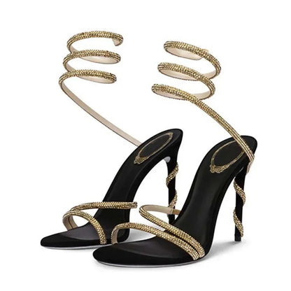 Eilyken Fashion Crystal Stiletto High Heels Woman Sandals Street Style Sexy Open Toe Wedding Party Prom Ankle Strap Shoes