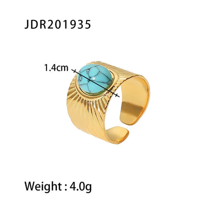 Youthway New Design Natural Stone Stainless Steel Ring Women Waterproof Stylish Golden Jewelry 2022 NEW Set