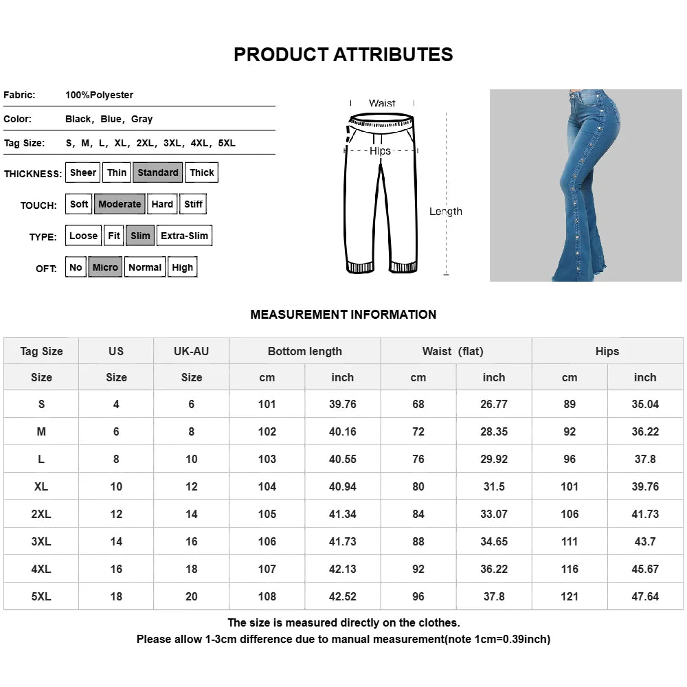 Plus Size Denim Women Pants Large Size Wide Leg Flare High Waist Slim Jeans Female Clothing Oversized High Street Long Trousers