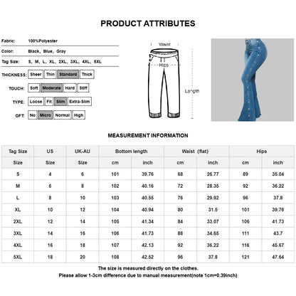 Plus Size Denim Women Pants Large Size Wide Leg Flare High Waist Slim Jeans Female Clothing Oversized High Street Long Trousers