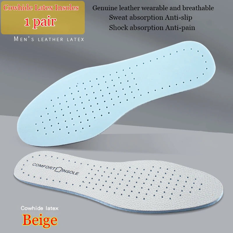 Latex Cowhide Insoles Thin Leathe Soft Sports Insole Arch Support Comfortable Shock Absorption Breathable Deodorization Shoe Pad