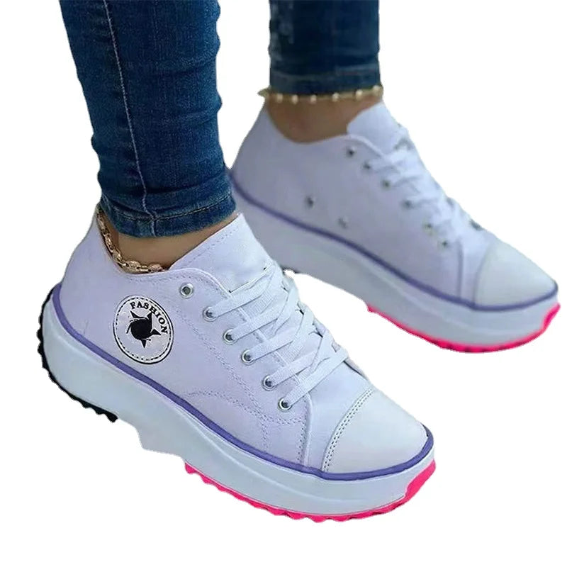 Women Patterned Canvas Sneakers Women's Casual Shoes 2025 Spring Autumn Flat Lace-up Shoes Zapatillas Mujer Chaussure Femme