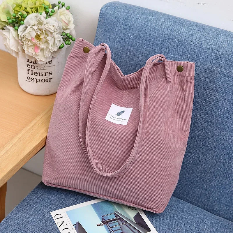 Large Capacity Corduroy Tote Bags for Ladies Simple Striped Handbags for Daily Travel Use Fluffy Tote Bags Gifts for Women Girls