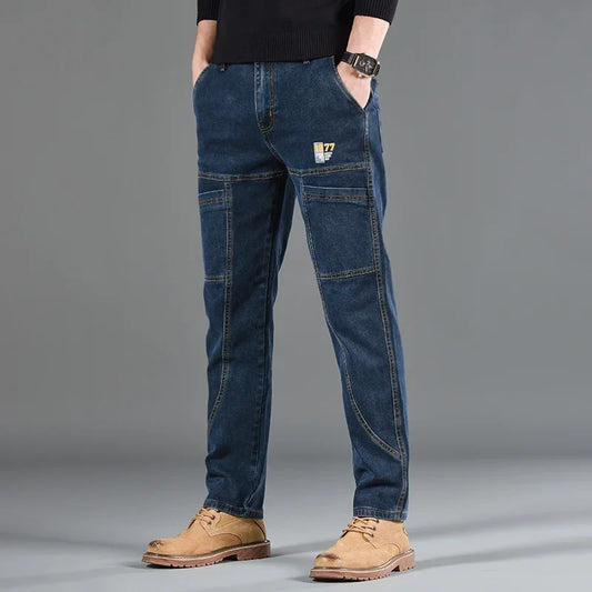 2025 New Style Jeans Men's Slim Fit Korean Style Comfortable Straight Leg Elastic Gray Mid Waist Pants Men's Casual Denim Pants