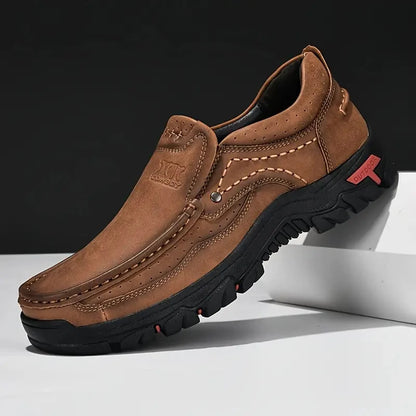 Handmade Leather Men Shoes Casual Outdoor Slip On Loafers Men Leather Shoes Flats Moccasins Walking Shoes Non-Slip Dropshipping