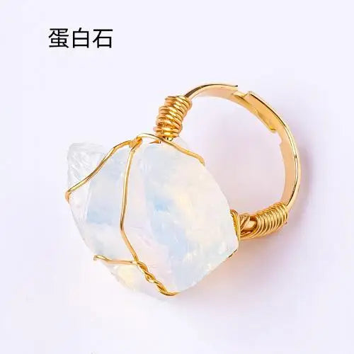 10-20mm Amethyst Rose Quartz Fluorite Natural Stone Irregular Gem Mineral Ring Jewelry Adjustable Hand Woven Ring