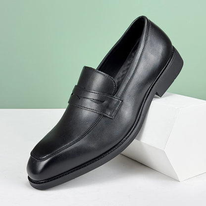 New Casual Leather Shoes Men's Business Formal Casual Loafers Non-Slip Wear-Resistant Men's Shoes Office British Style Youth Graduation Ceremony Lazy Slip-On Beanie Shoes Square Toe Large Size Brown Banquet Party Wedding