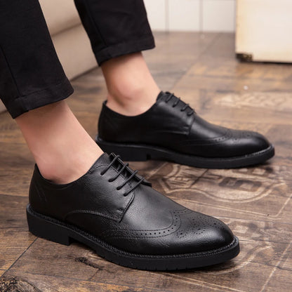 High Quality Social Shoes Men British business Men's Formal Shoes Plus Size Nightclub Pointed Block Black Casual leather Shoes