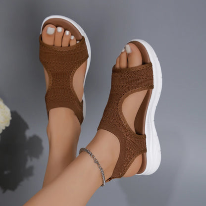 Women Summer Knitted Sports Sandals Casual Slip-On Thick Multifunctional Mesh Stretch Beach Shoes