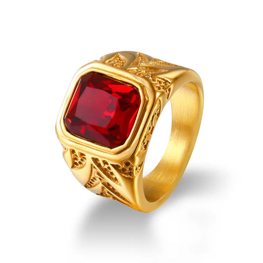 New Fashion Square Red Cubic Zirconia Ring for Women Men Vintage Luxury Gold Color Rings Bride Wedding Party Jewelry Gifts