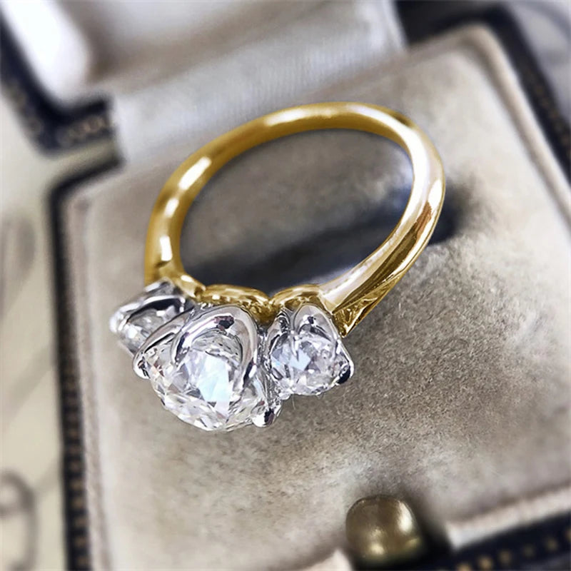Huitan Silver Color/Gold Color/Two Tone Women's Cubic Zirconia Rings Luxury Fashion Engagement Wedding Accessory Trendy Jewelry
