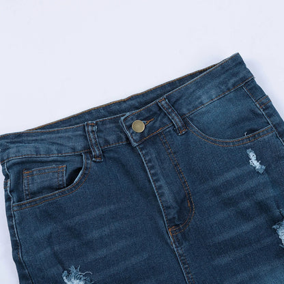 Hole Denim Trousers For Women Skinny Ripped Jeans Small Feet Slim Denim Pants Buttocks Ripped Jeans Women'S Denim Pants